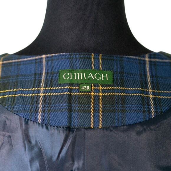 Mens 42R Wool Vest Blue Yellow Green Tartan Plaid Waistcoat Preppy Casual Formal - Picture 3 of 10